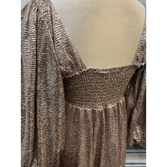 Show Me Your Mumu Sydney Gold Midi Dress Metallic Sparkles Size M Medium - Picture 8 of 11